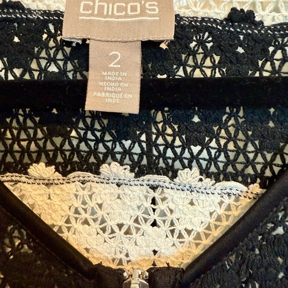 Chico’s Black and White Crocheted Lace Striped Vest 
Size 2 - Picture 3 of 4